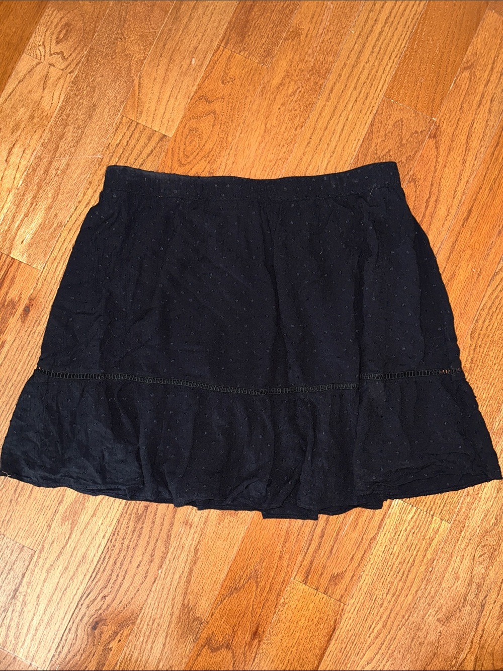LOFT Black Eyelet Ruffle Mini Skirt Large Elastic Waist Boho Peasant